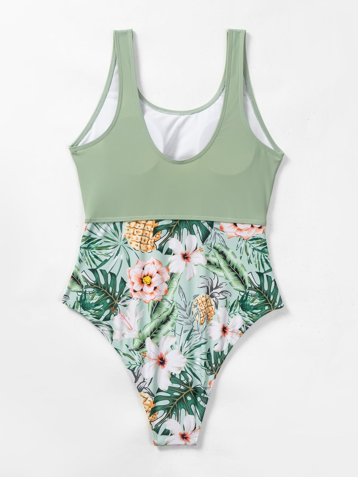 One Piece Tropical Print Swimsuit with Cut out