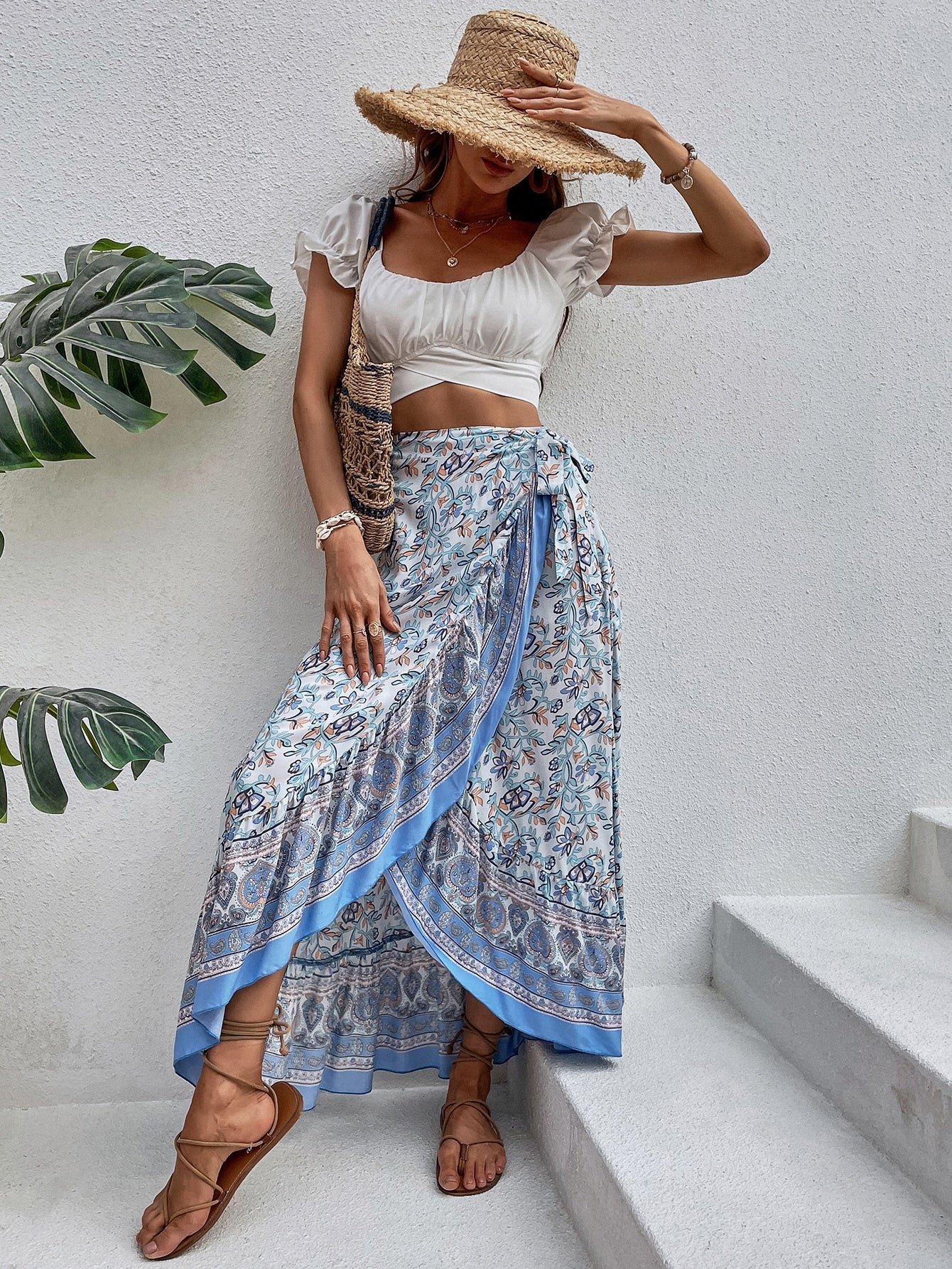 White print 2024 wrap skirt