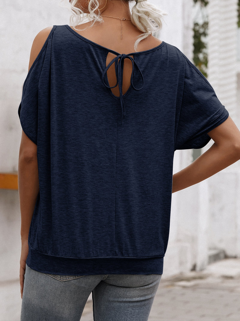 Cold Shoulder Tee with Tie Back - 