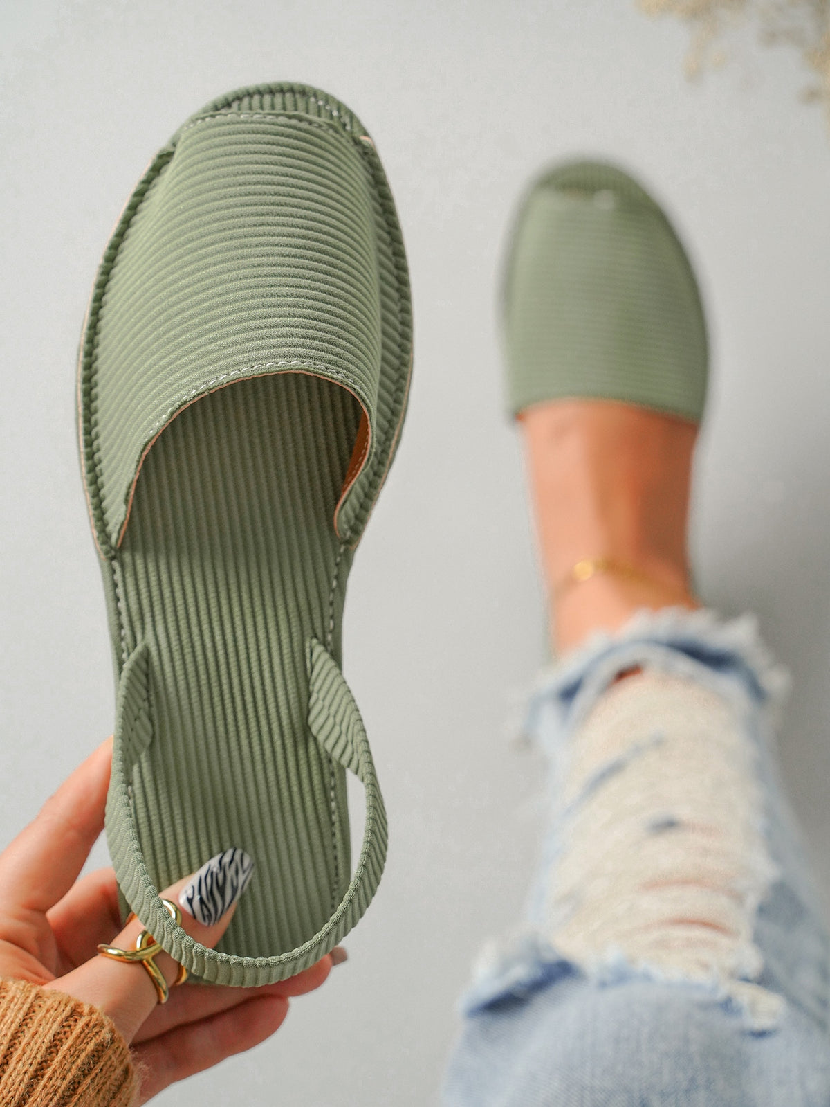 Boho Slingback Sandals - Green-2 / 6.5
