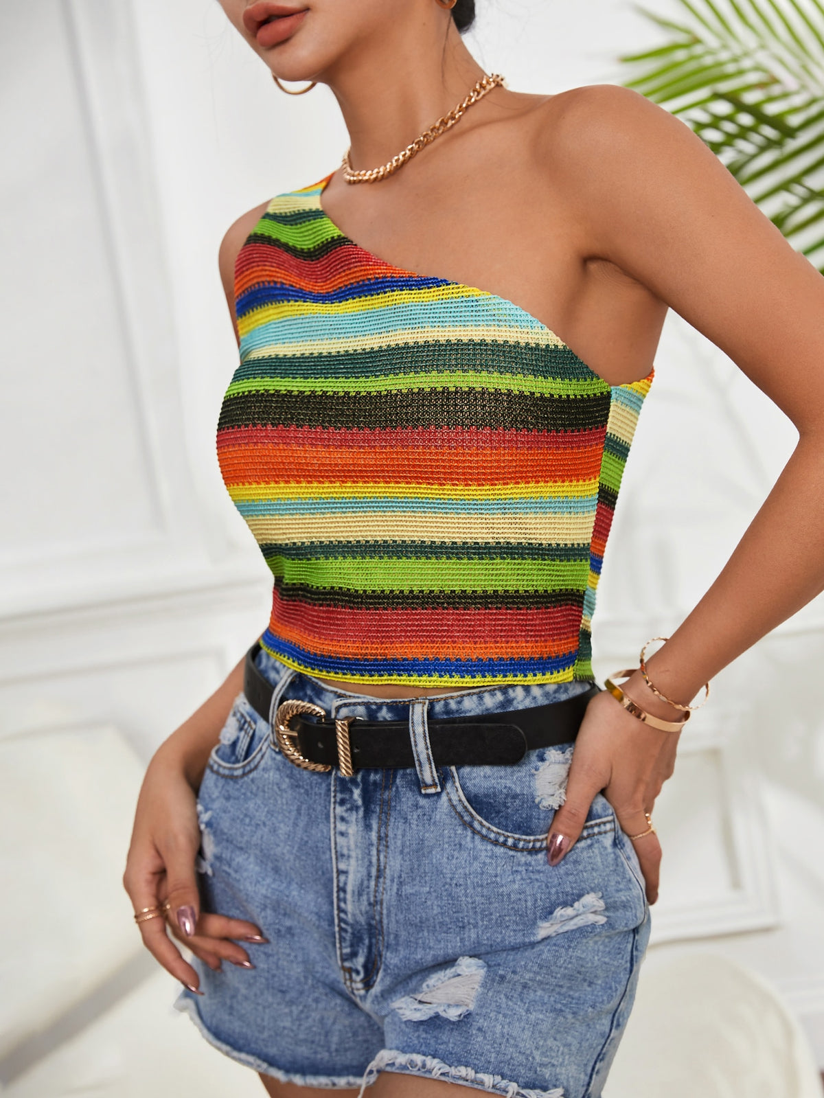 Striped Top with One Shoulder