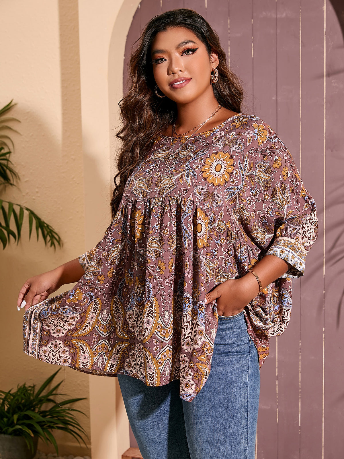 Plus Floral Blouse in Paisley Print