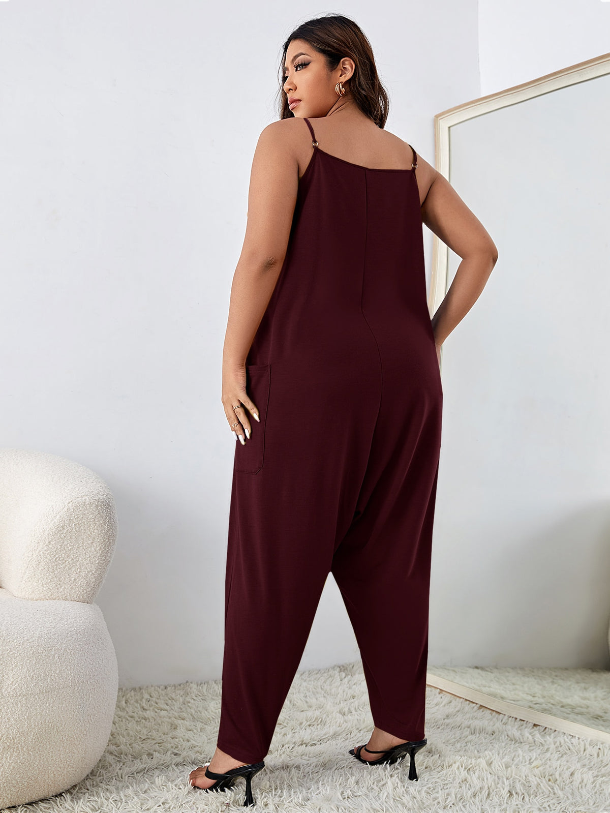 Plus Loose Cami Jumpsuit with Dual Pockets - 