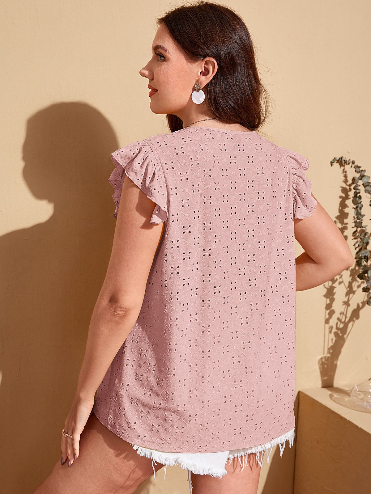 Plus Embroidered Eyelet Blouse - 