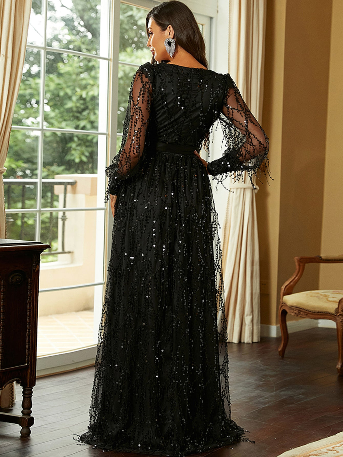 Formal Sequin Gown with Split Thigh