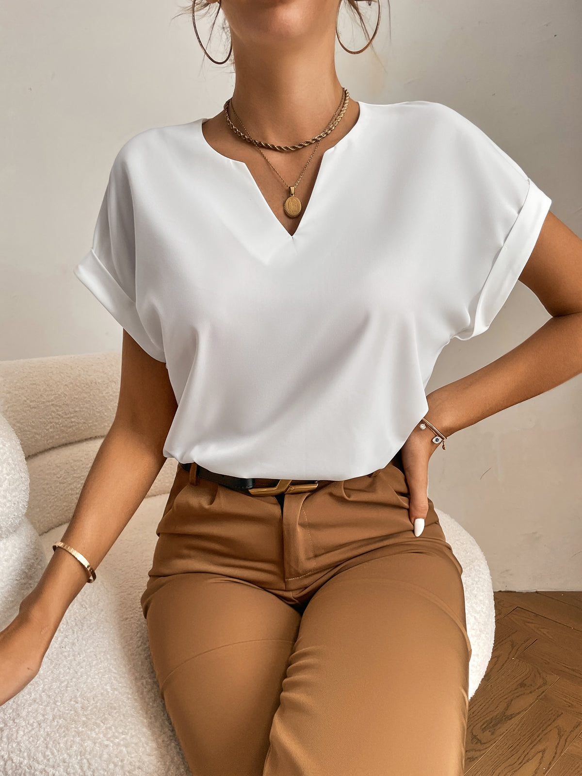 Blouse with Notched Neck