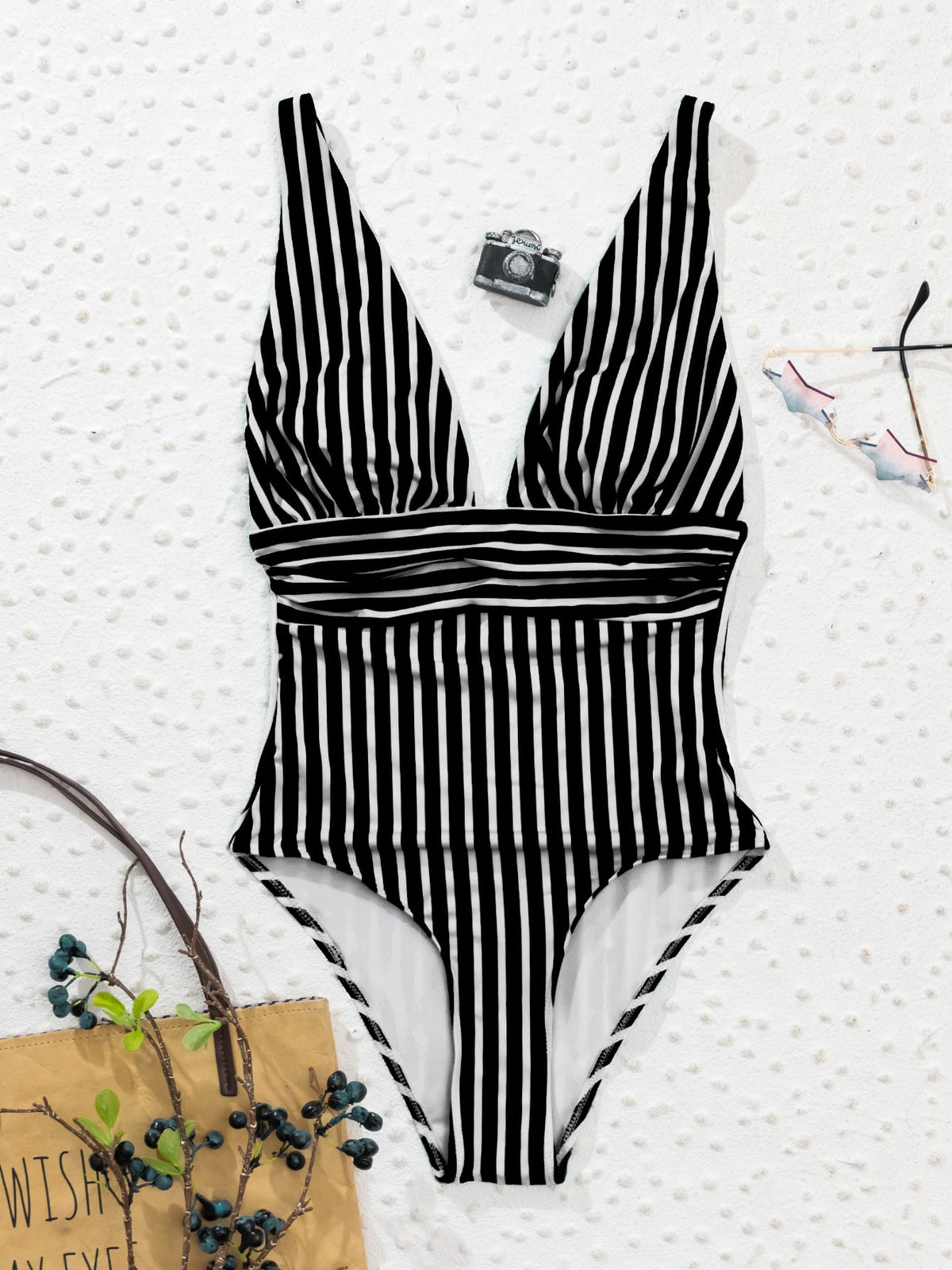 Striped Ruched One Piece Swimsuit
