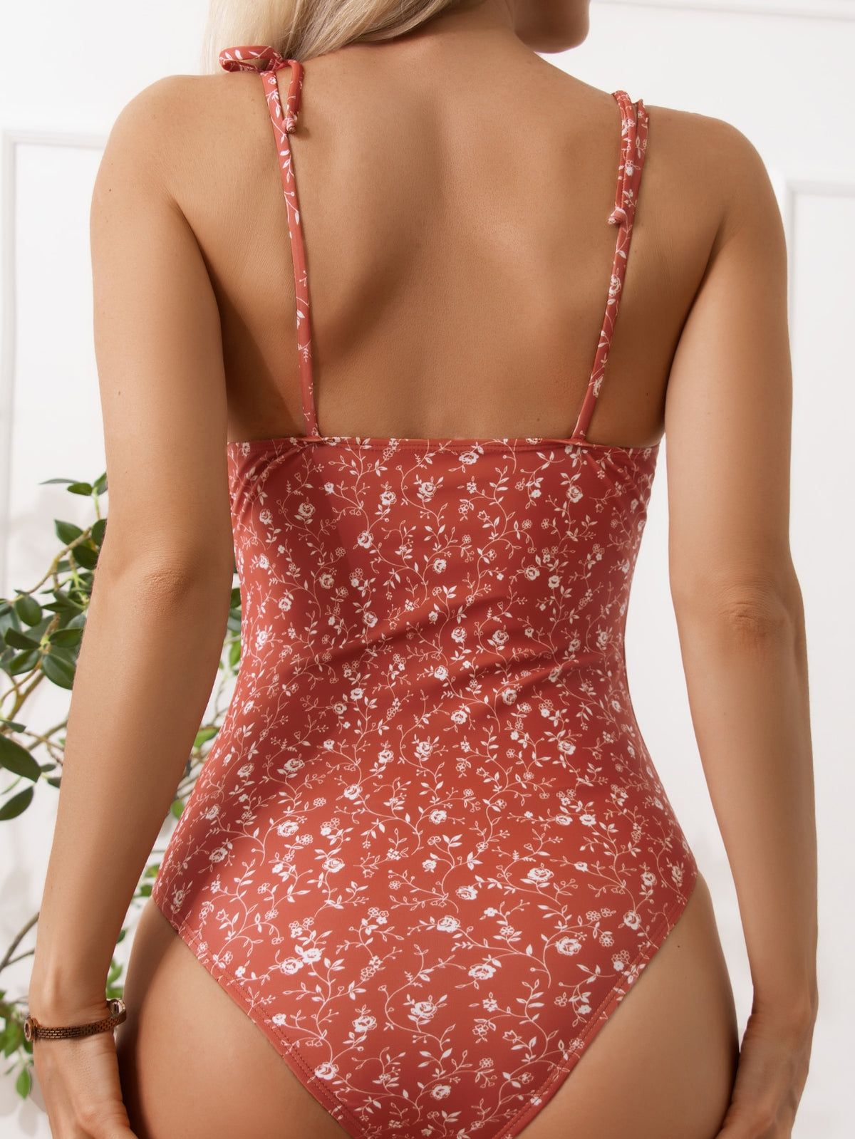 Floral One Piece Swimsuit with Tie Shoulder