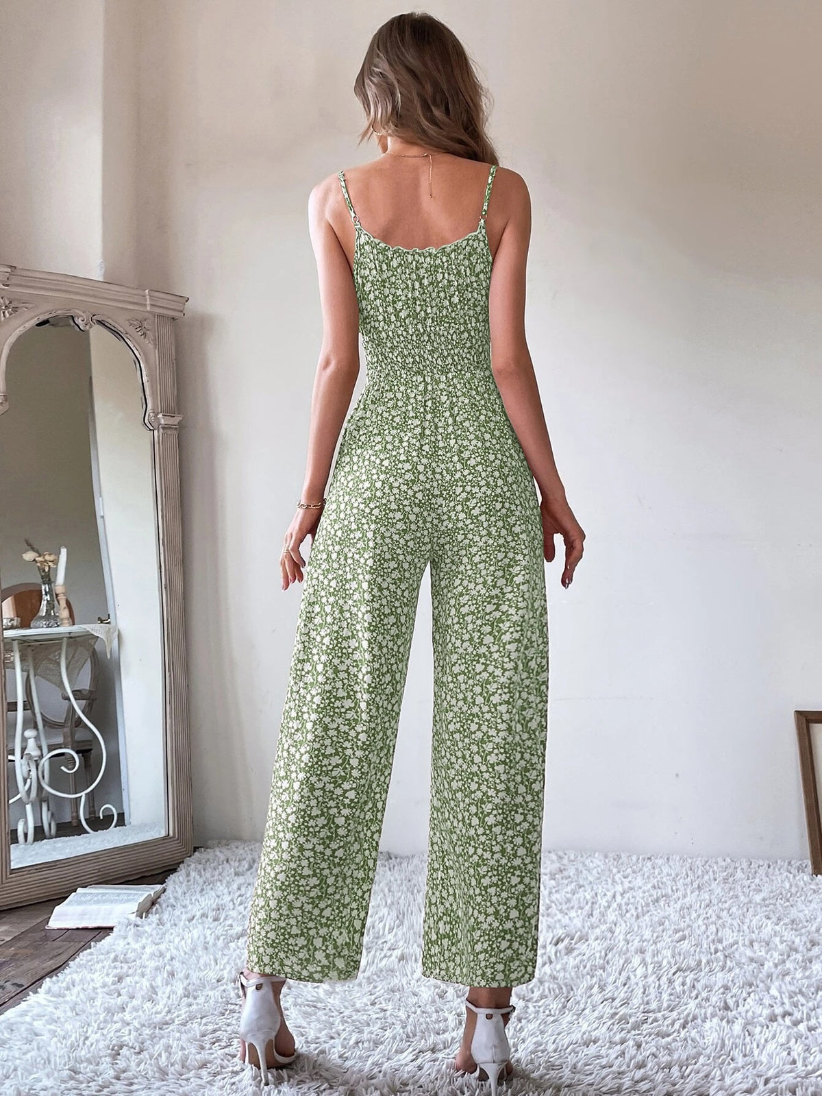 Cami Jumpsuit with Tie Front Shirred Waist