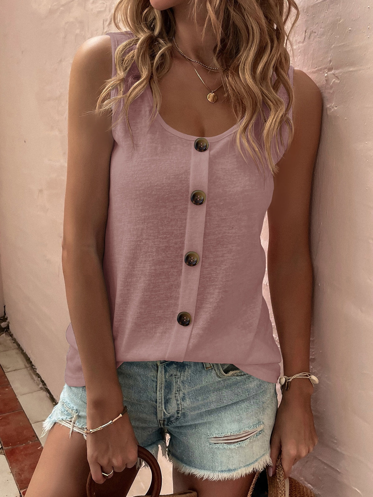 Tank Top with Button Decor
