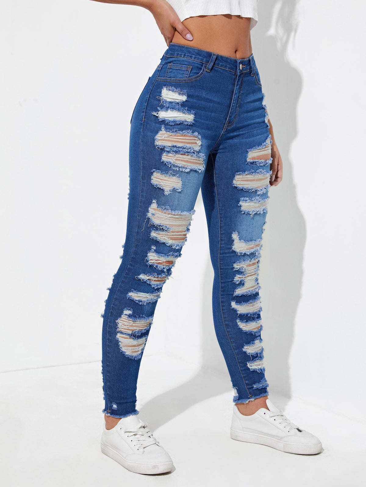 Distressed Skinny Jeans with Raw Hem