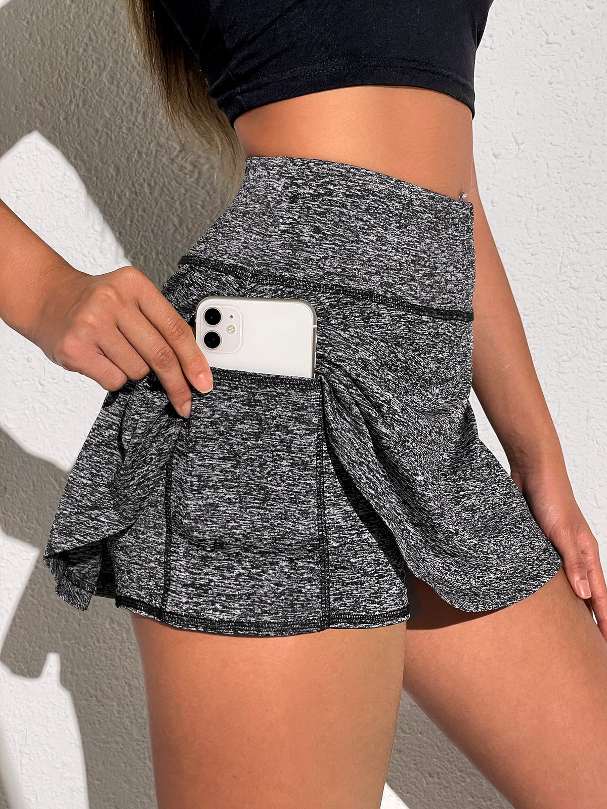 Skort With Phone Pocket with Wide Waistband