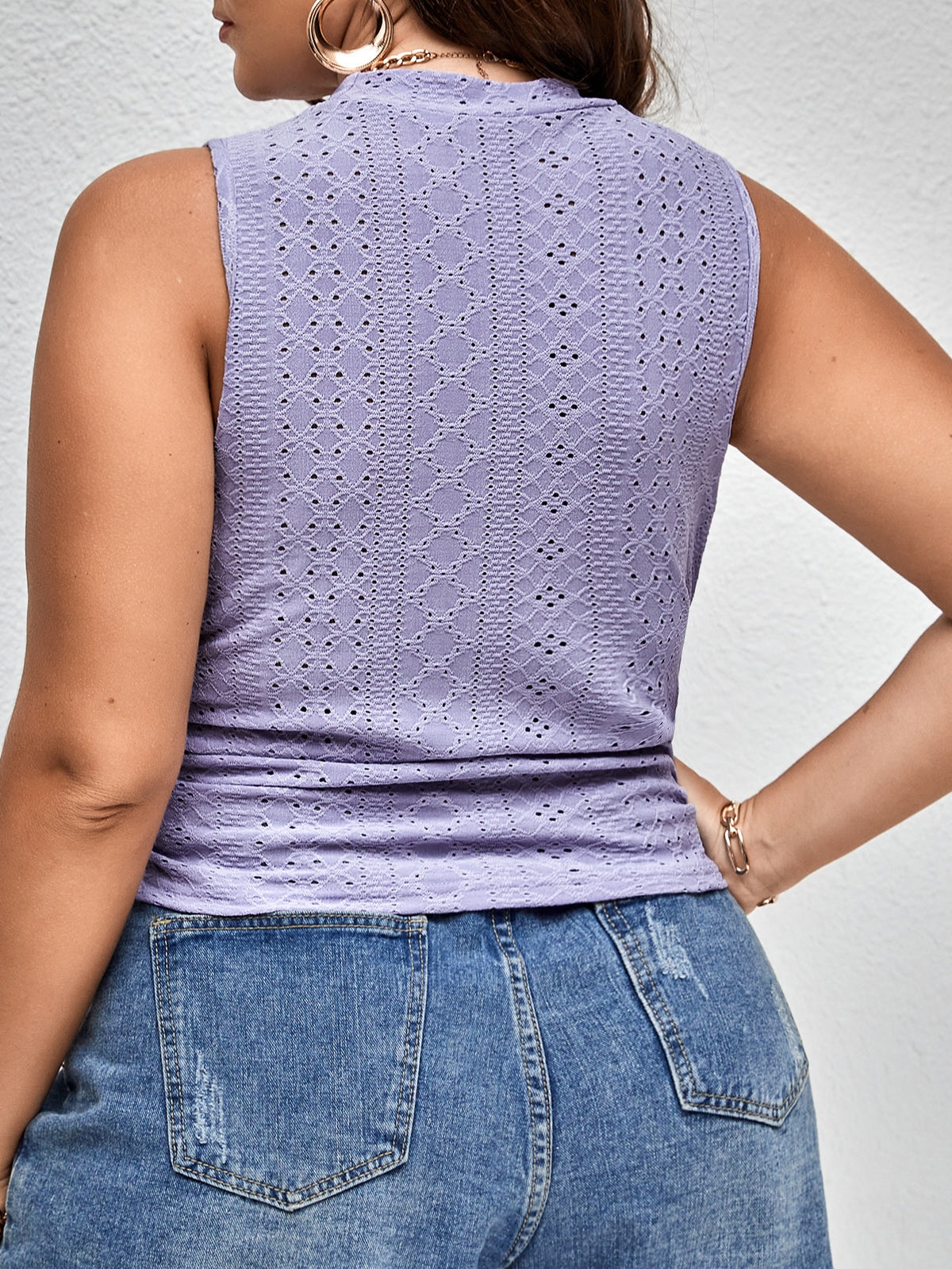 Plus Ruched Tank Top with Eyelet Embroidery