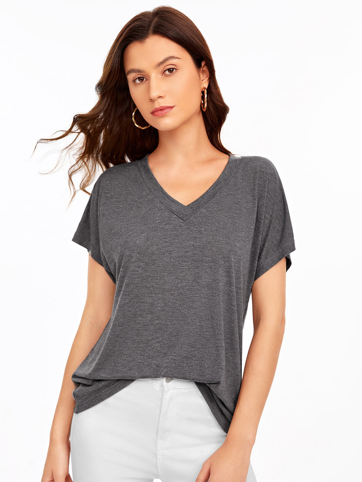 V neck with Batwing Sleeve Tee