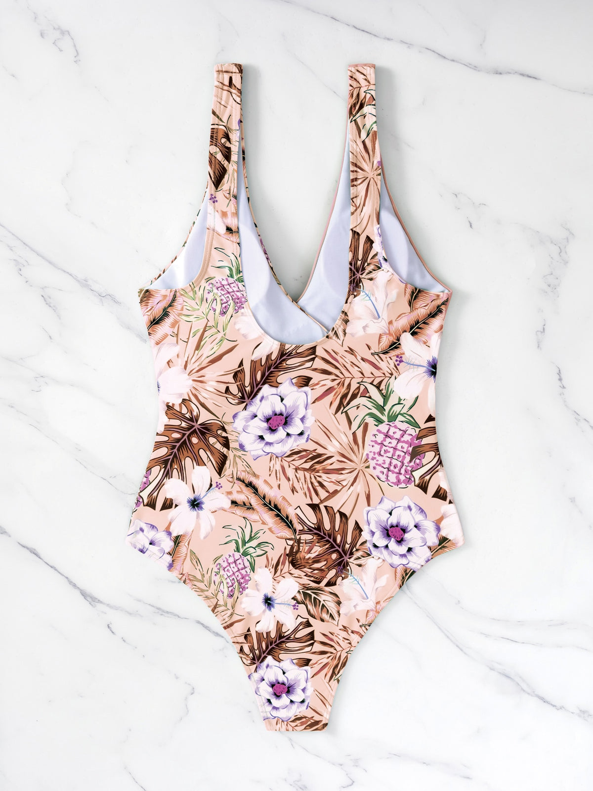 One Piece Tropical Print Swimsuit with Side Knot
