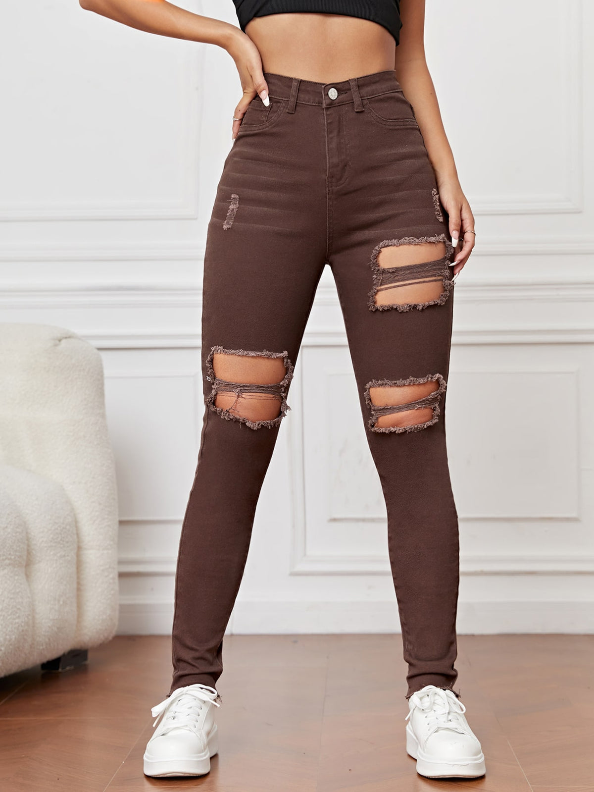Skinny Jeans with Cut Out Ripped Frayed