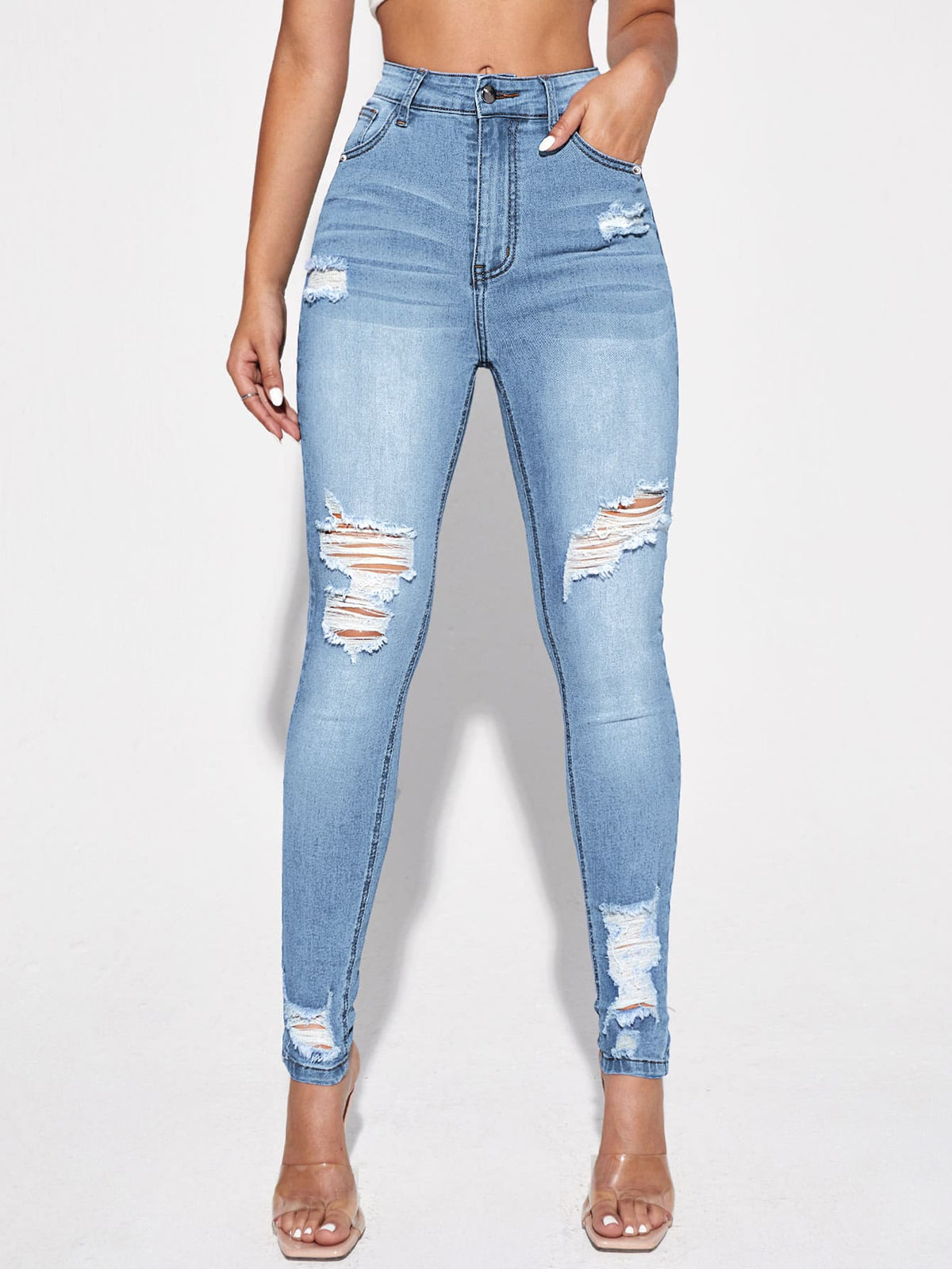 Ripped Skinny Jeans with High Waist