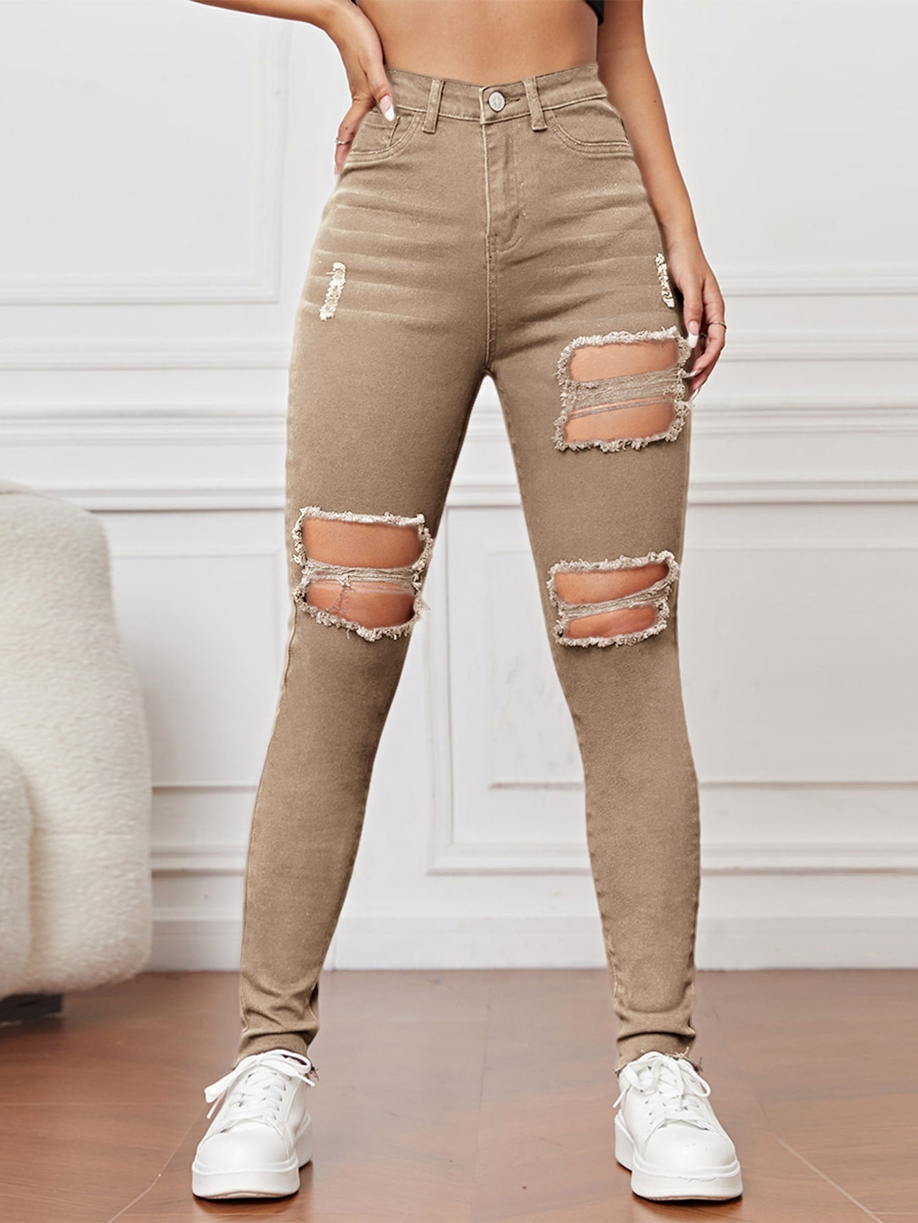 Khaki ripped deals jeans womens