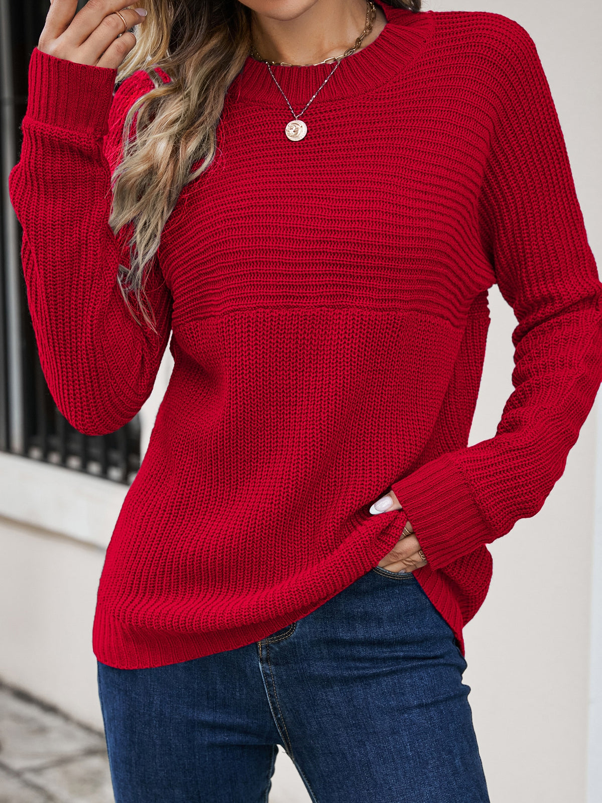 Knit Sweater with Batwing Sleeve