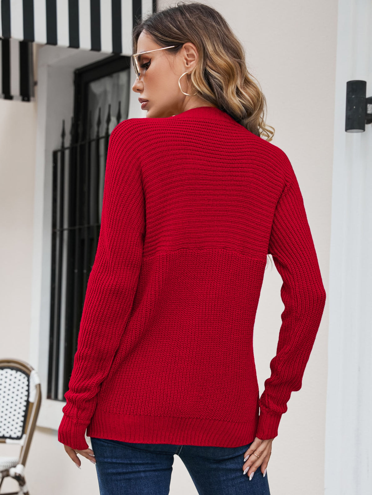 Round Neck Sweater with Batwing Sleeve