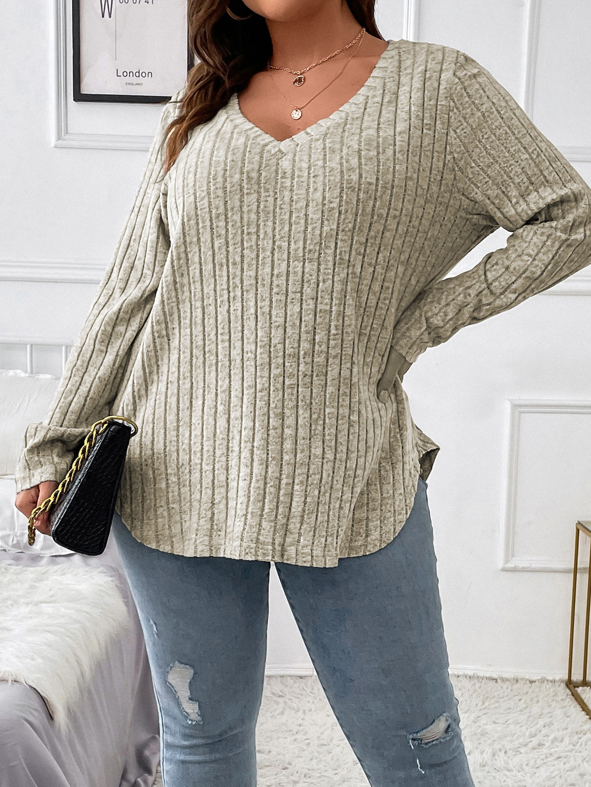 Plus Knit Tee with V Neck