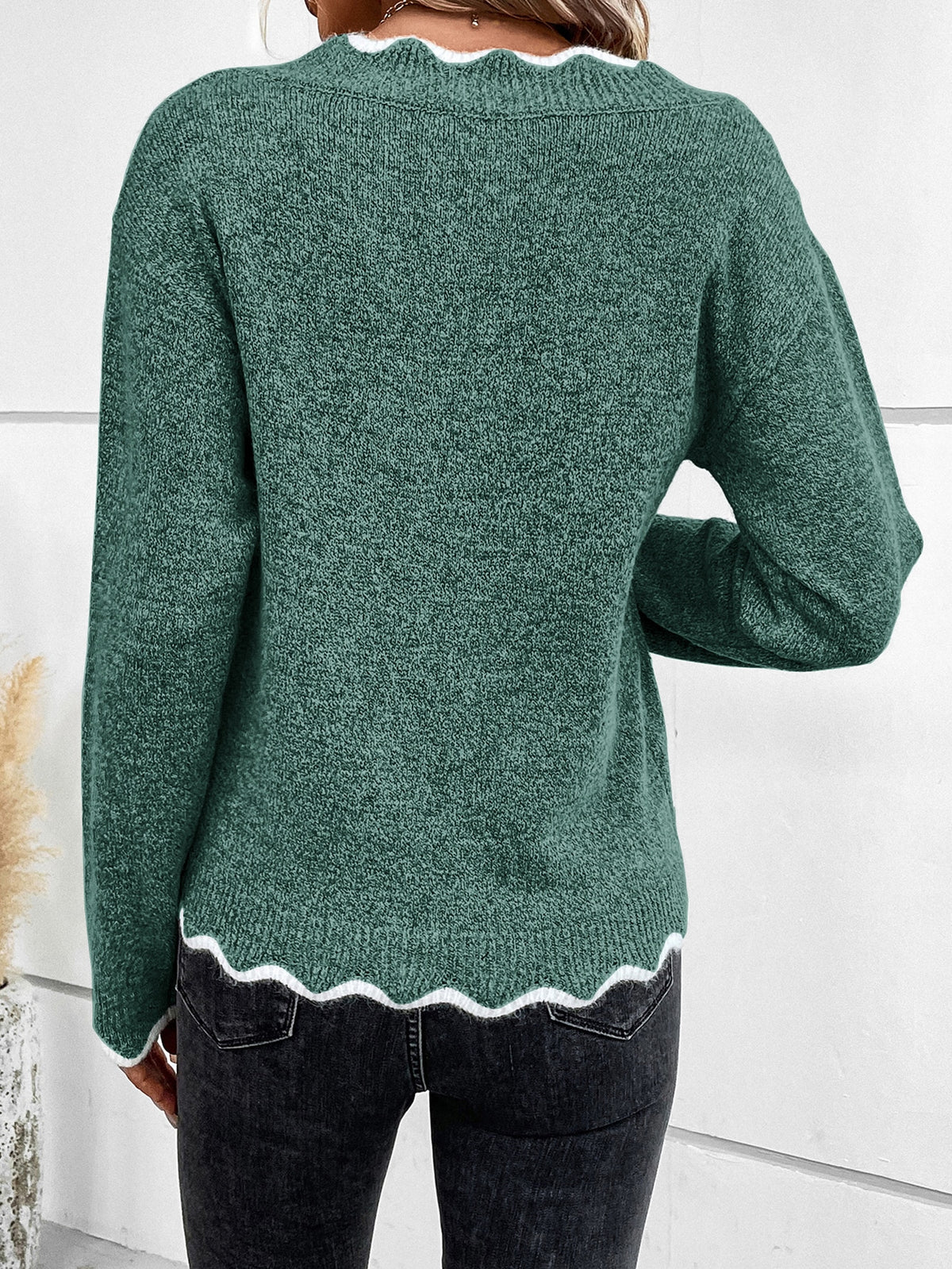 Fringed Trim Drop Shoulder Sweater