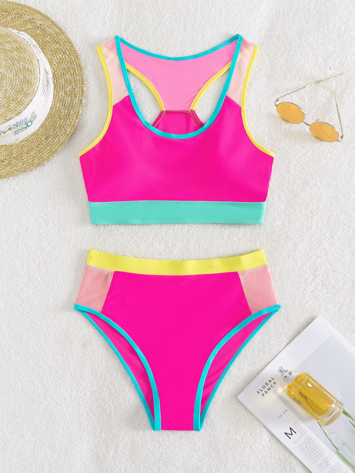Colorblock Bikini Swimsuit with Contrast Binding