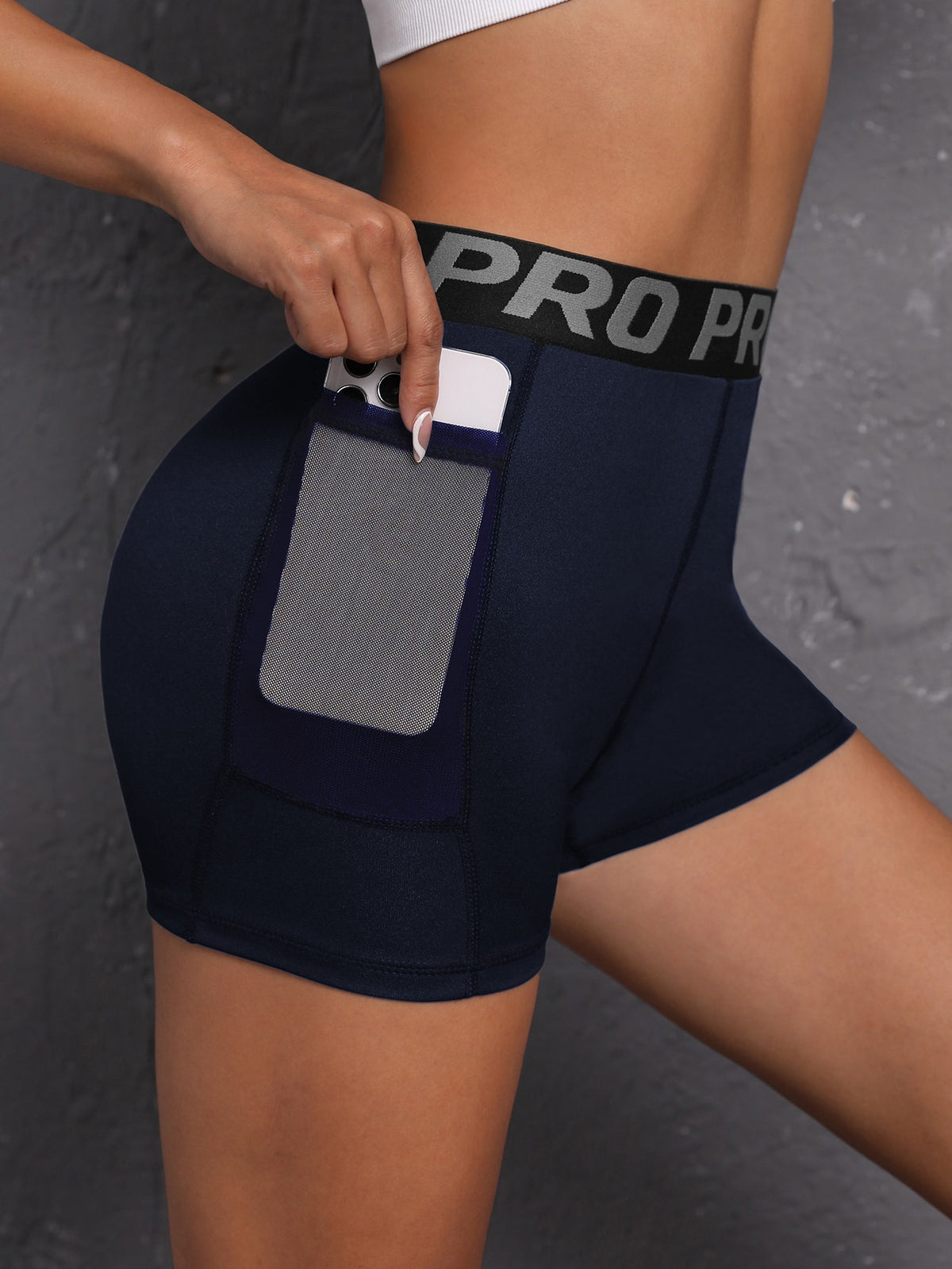 Sports Shorts With Phone Pocket with Letter Tape Waist