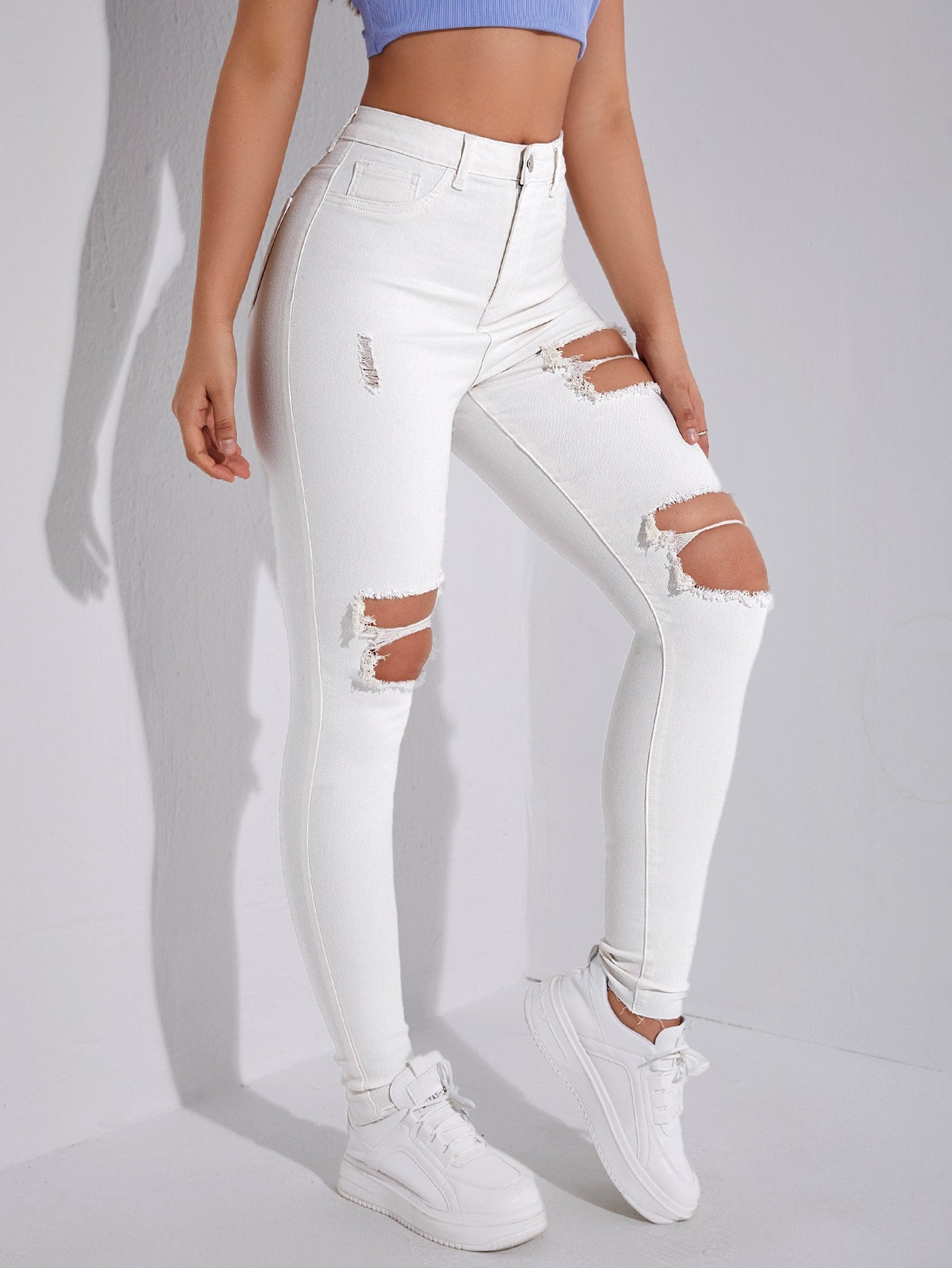 White ripped skinny hot sale jeans high waisted