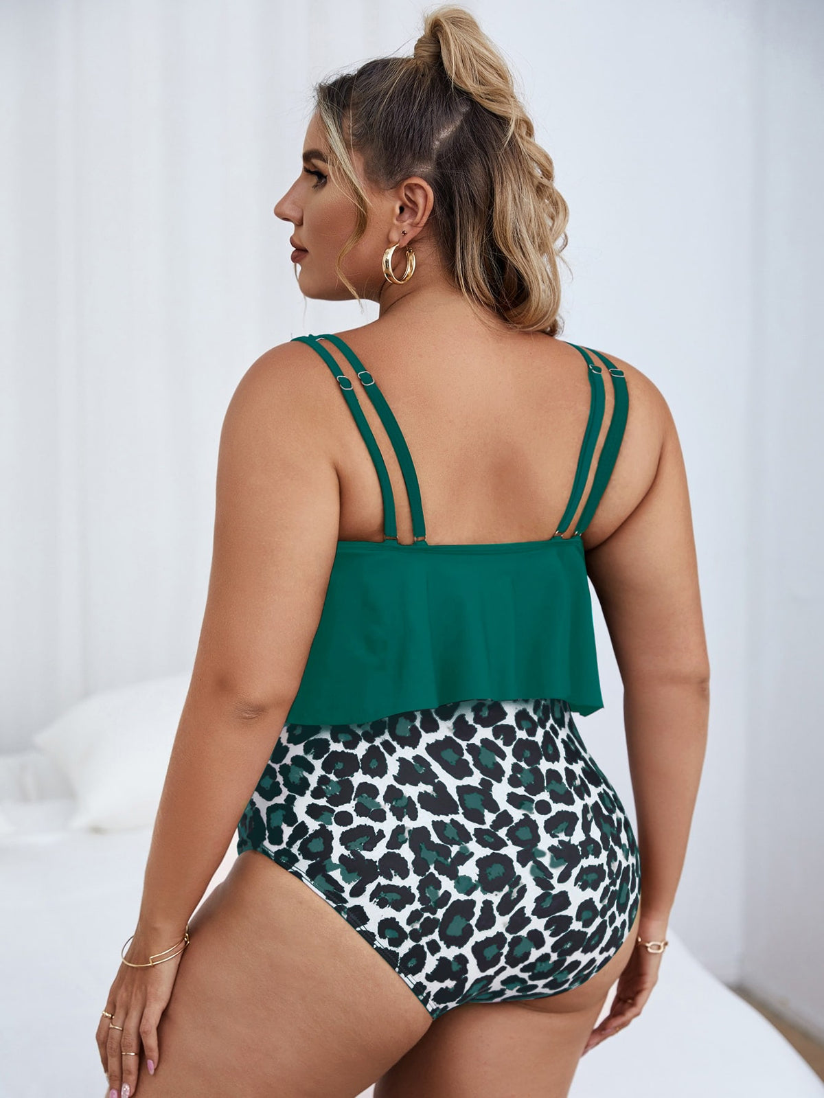 Plus Ruffle Swimsuit in Leopard Print