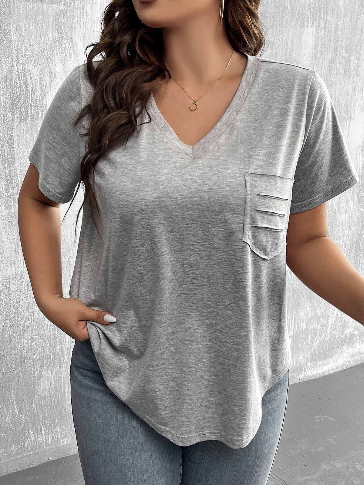 Plus V Neck Tee with Patched Pocket