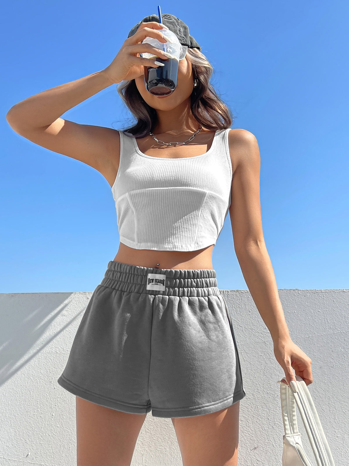 Wide Leg Shorts with Patched Detail