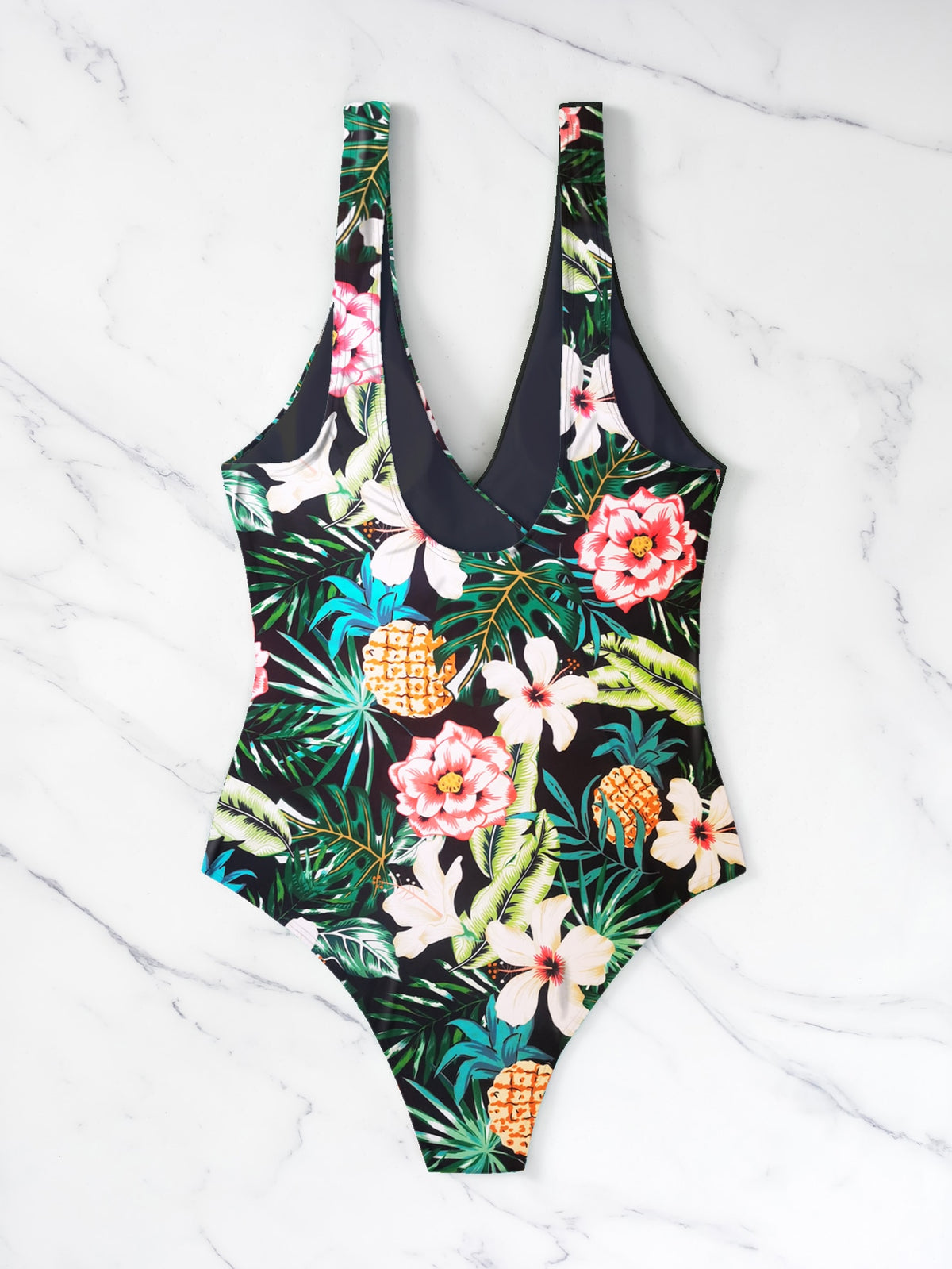 One Piece Tropical Print Swimsuit with Side Knot
