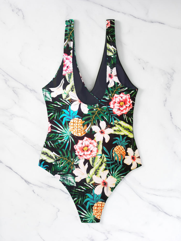 One Piece Tropical Print Swimsuit with Side Knot | Pomona and Peach