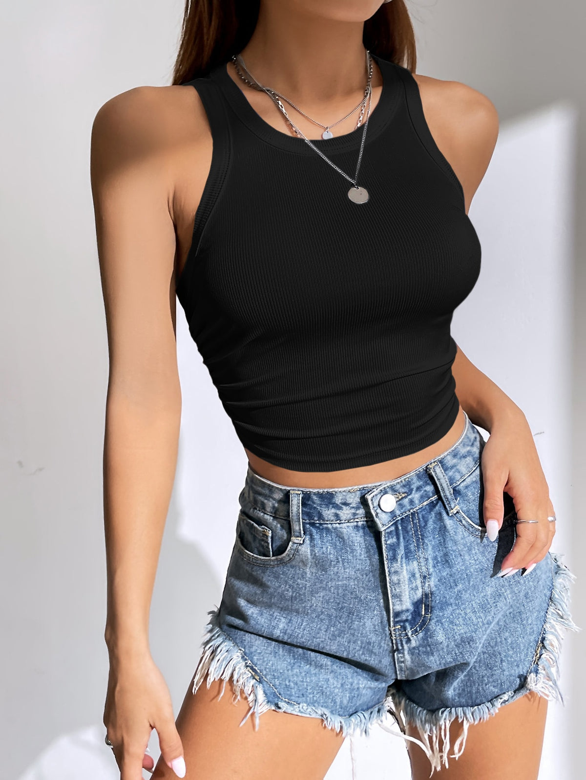 Crop Tank Top with Ruched Side