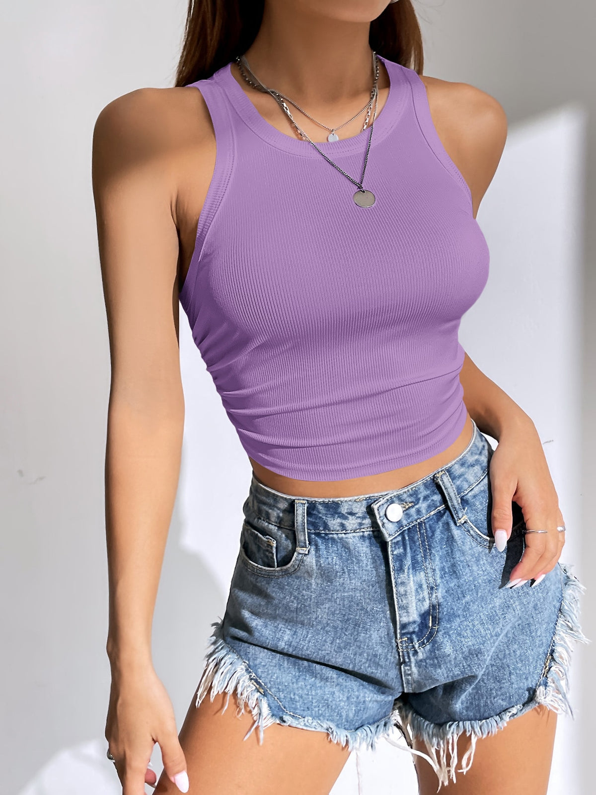 Crop Tank Top with Ruched Side