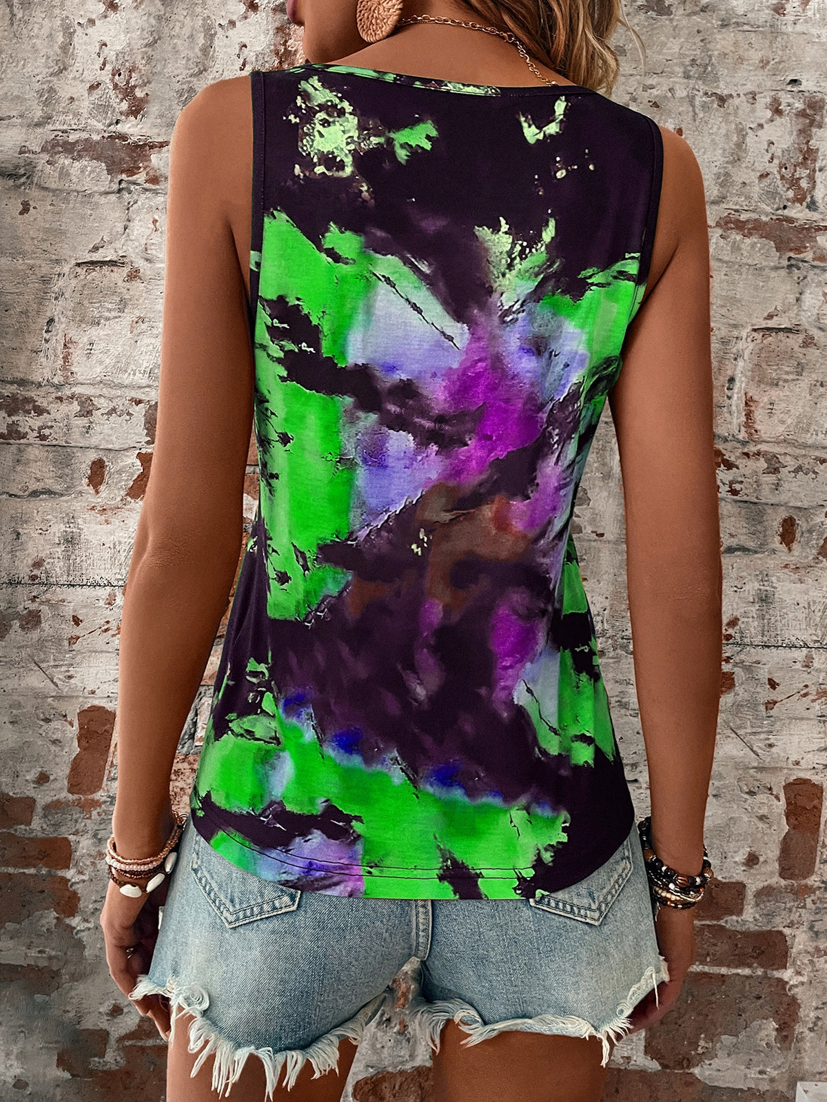 Tie Dye Tank Top with Notched Neck