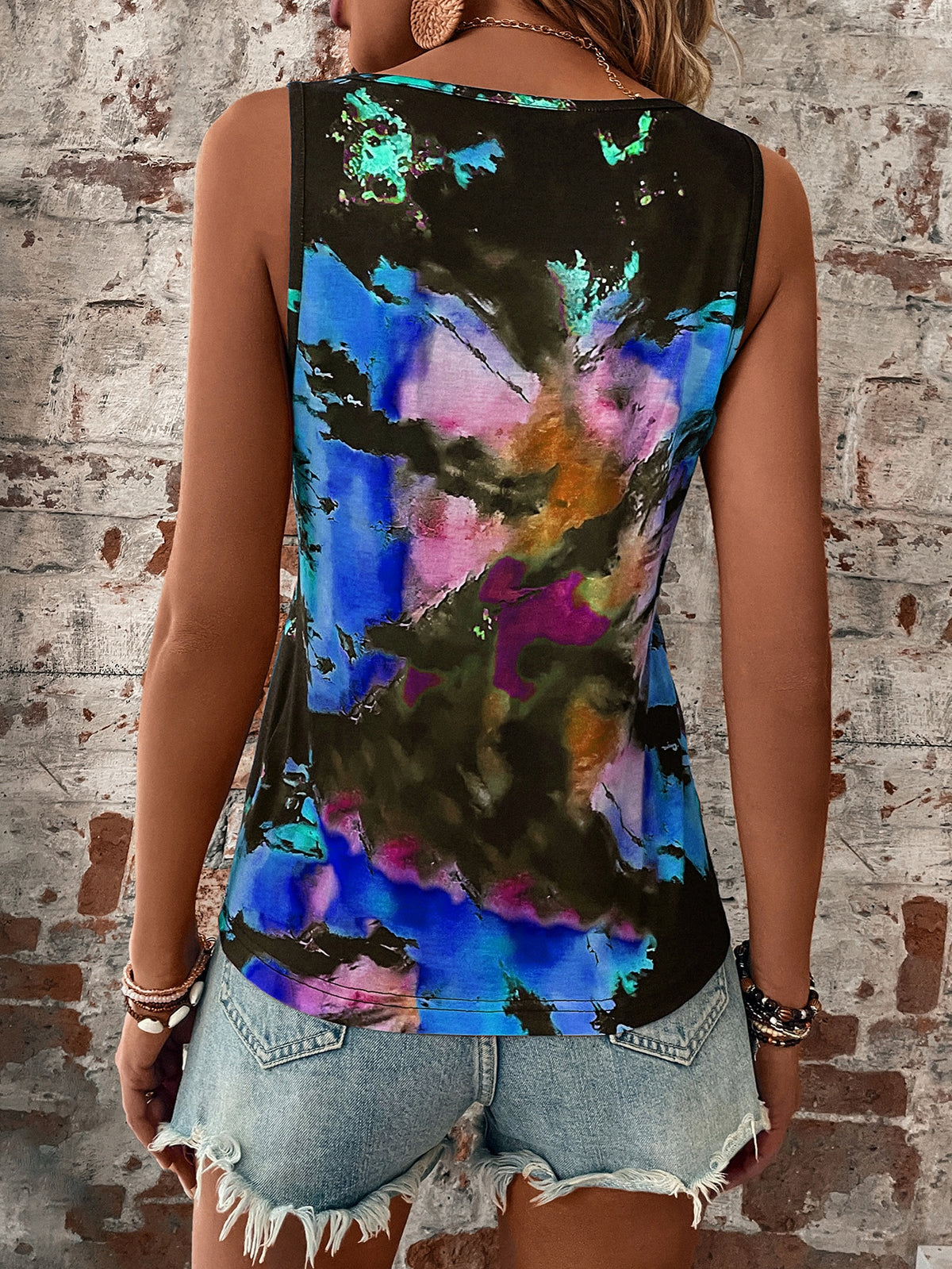 Tie Dye Tank Top with Notched Neck