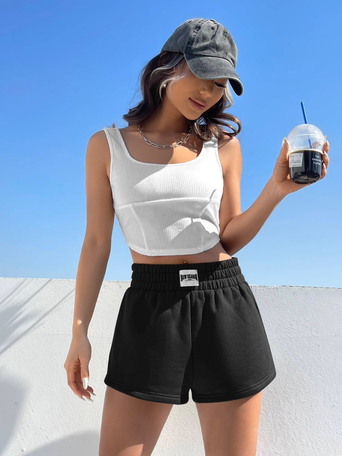 Wide Leg Shorts with Patched Detail