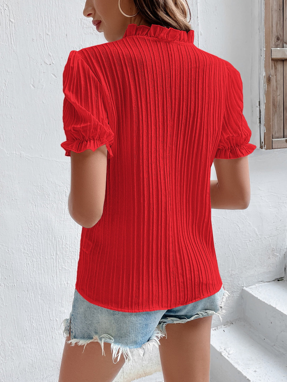 Frill Blouse with Notched Neckline