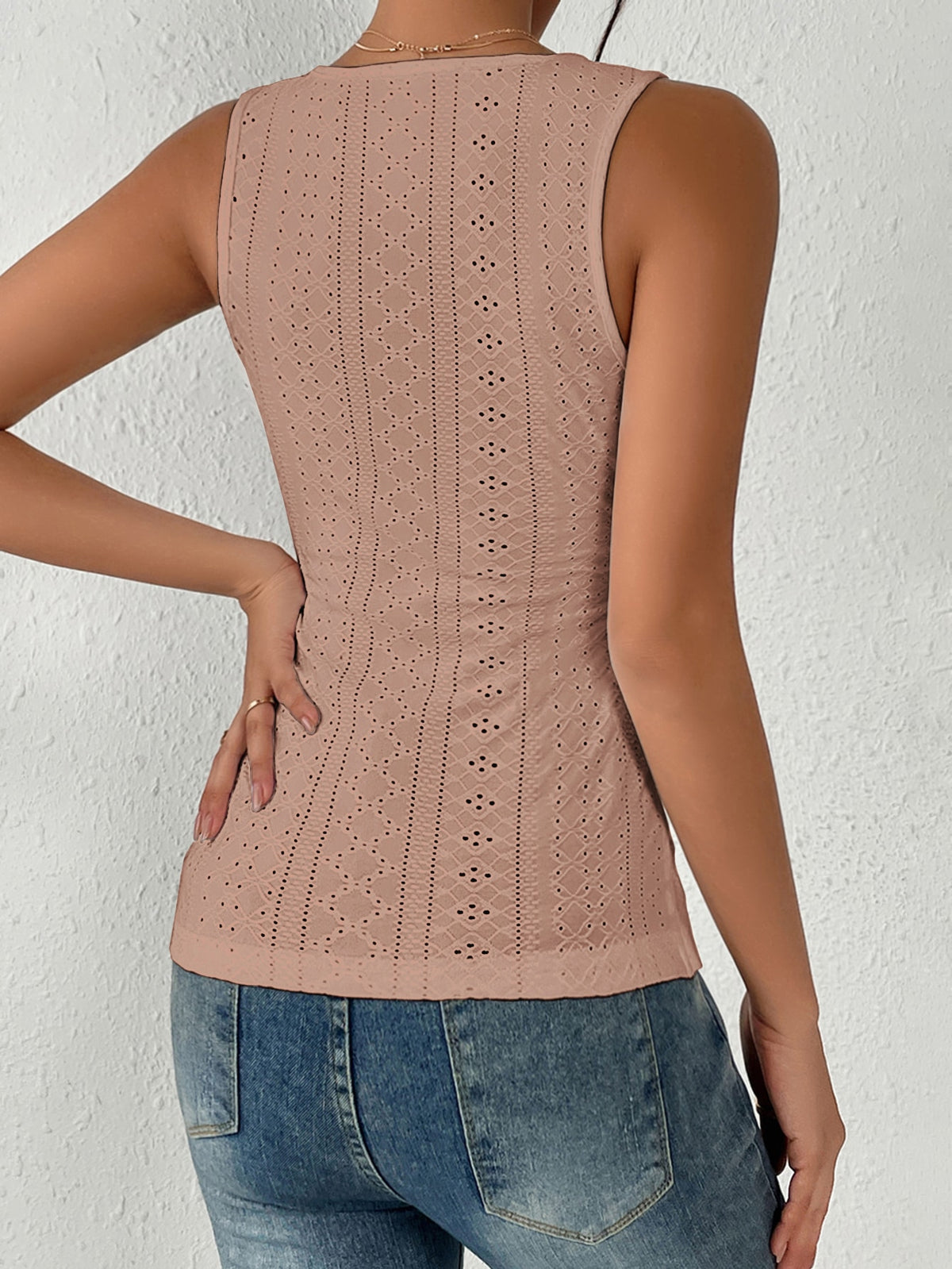 Embroidery Tank Top with Button Detail