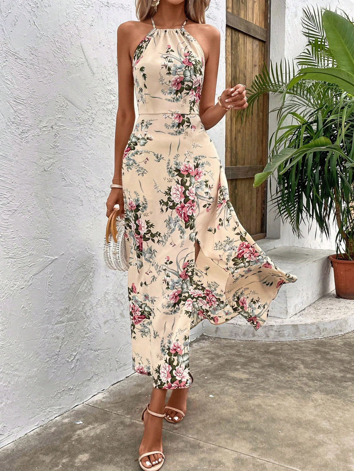 Floral Cami Dress with Split Thigh