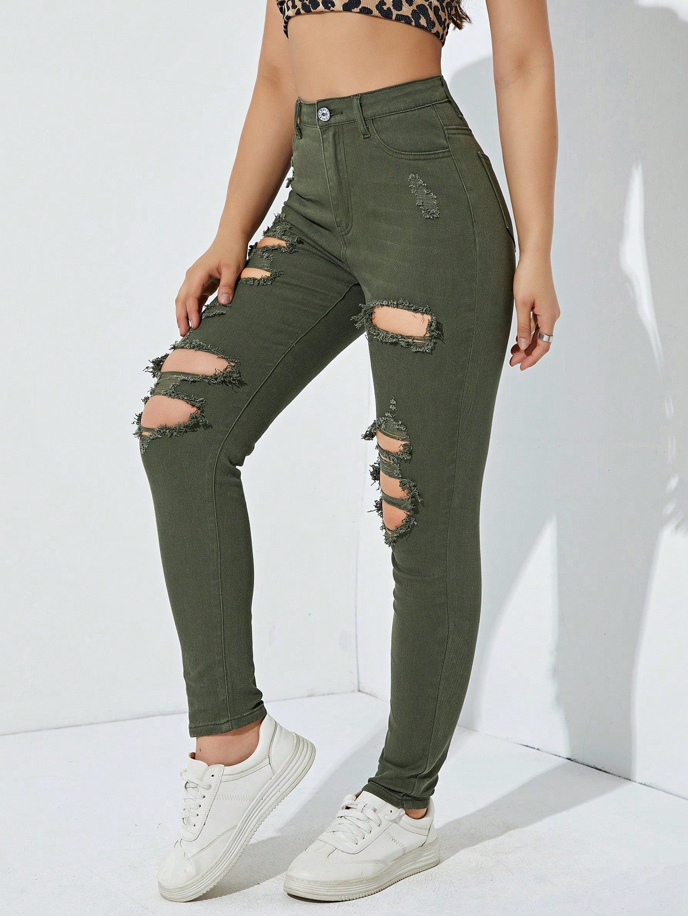 Green ripped clearance skinny jeans