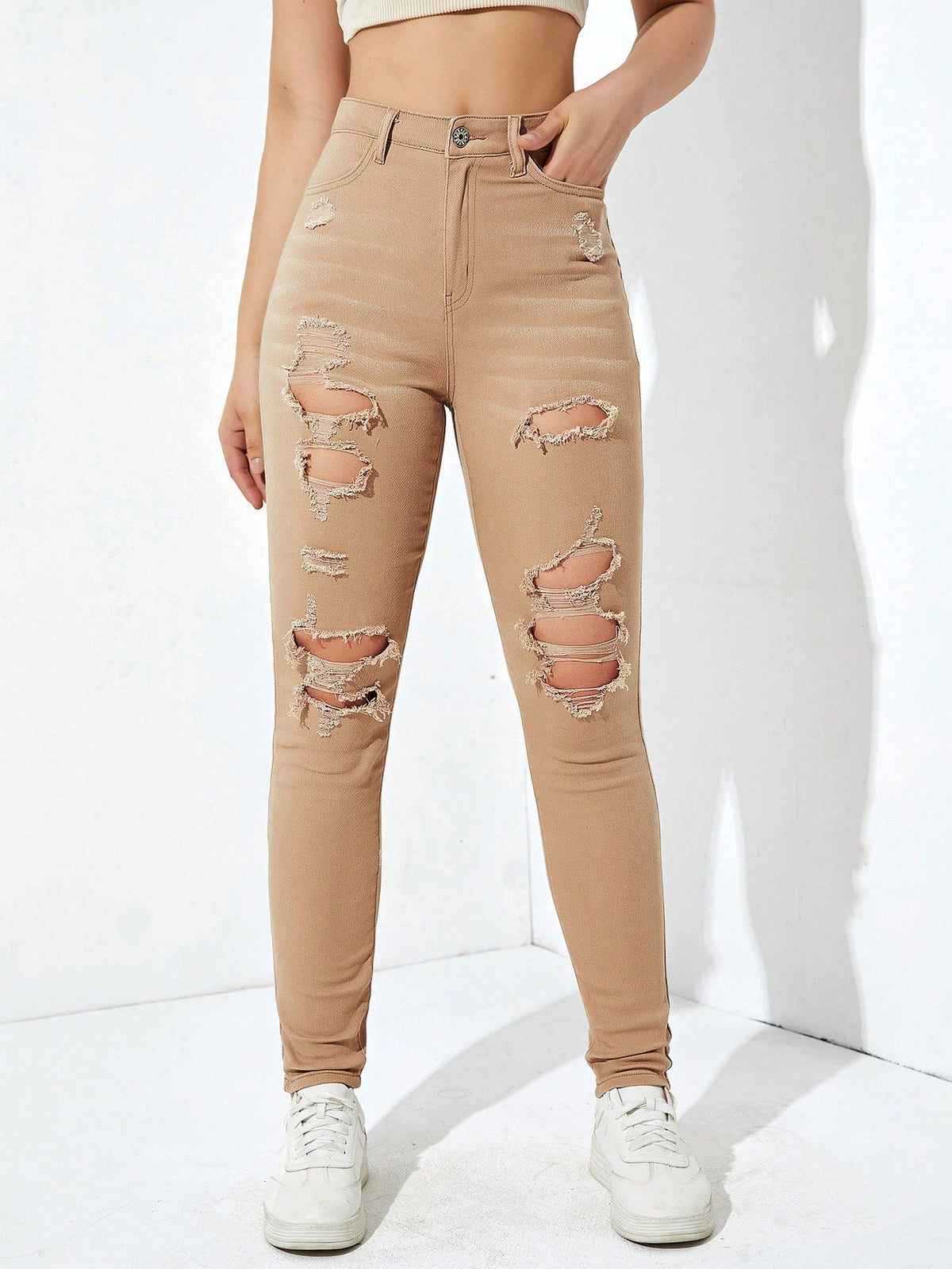 Ripped Skinny Jeans with High Waist