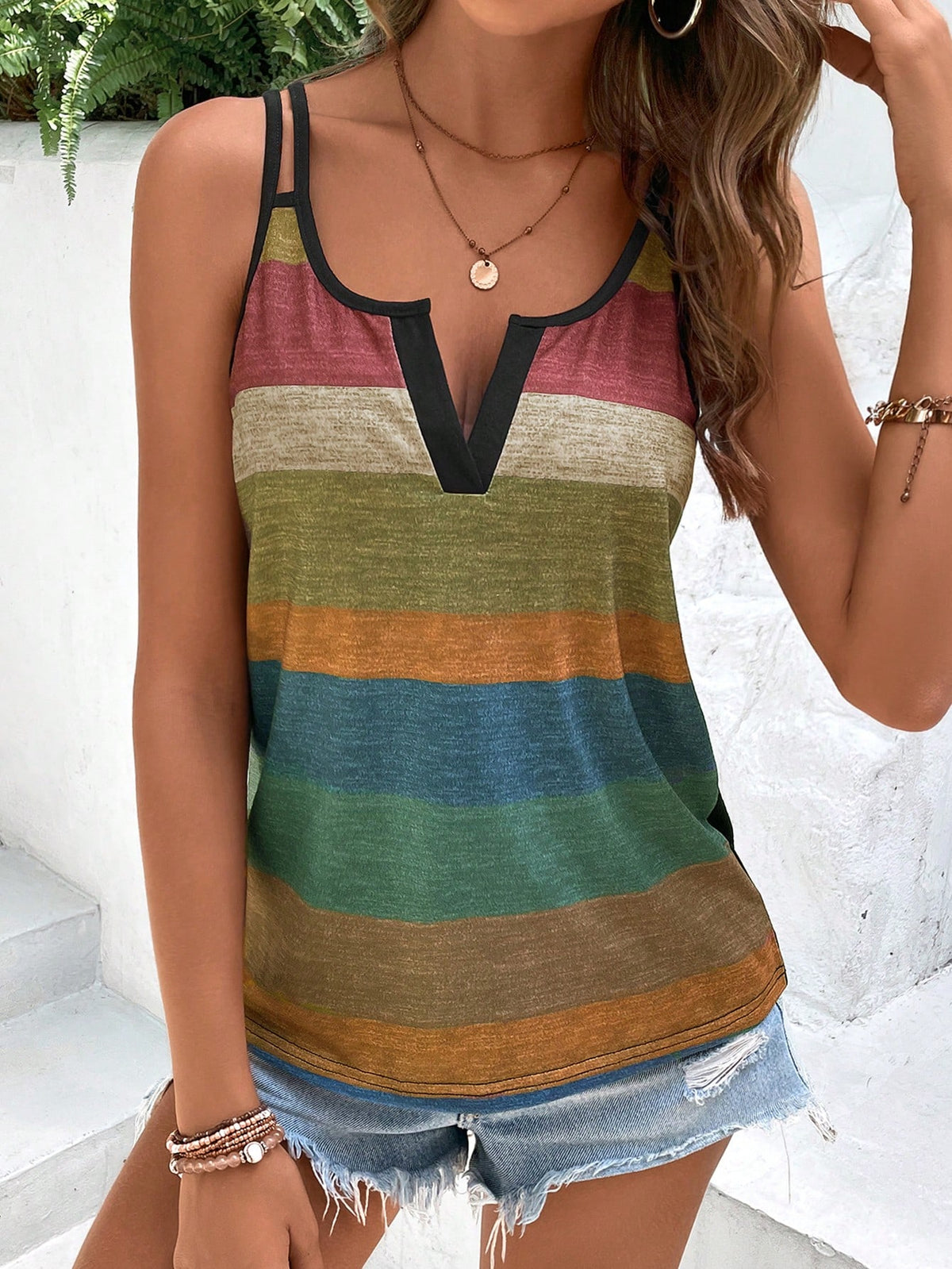Colorblock Notched Neck Top