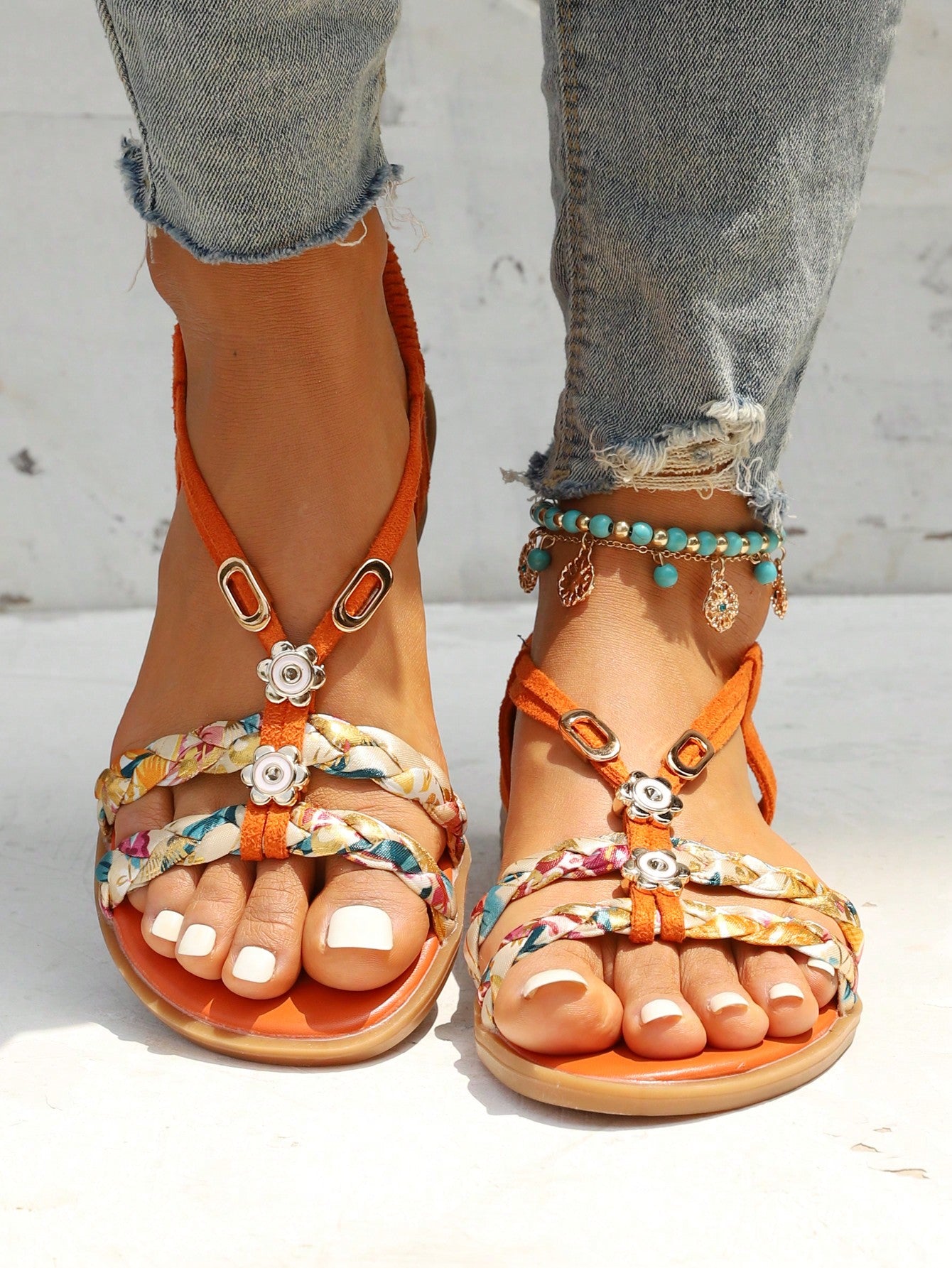 Slingback Flat Sandals with Rhinestone Decor Pomona and Peach