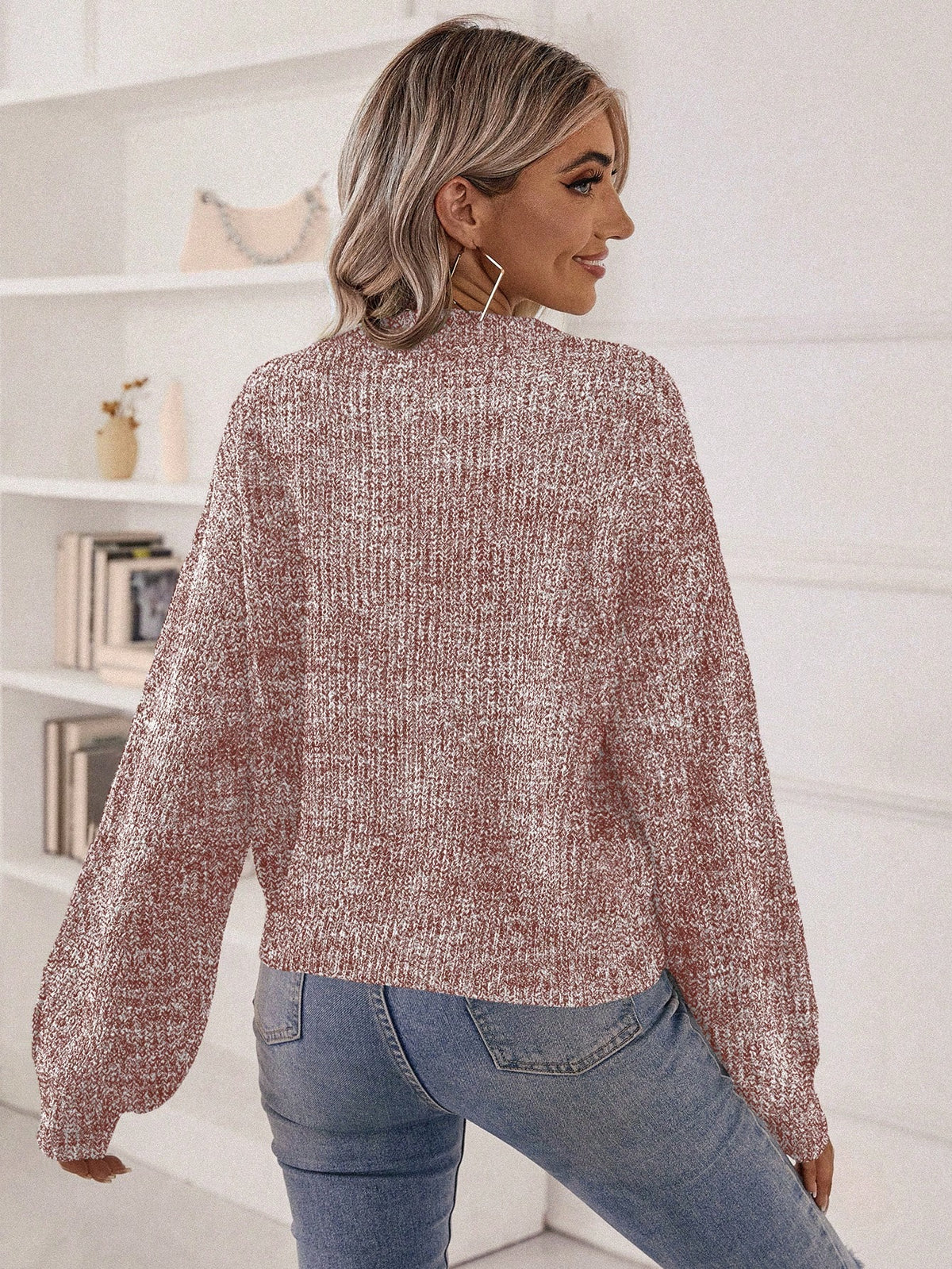 V Neck Sweater with Drop Shoulder