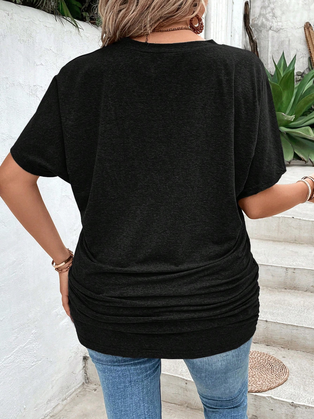 Plus Ruched Tee with Batwing Sleeve
