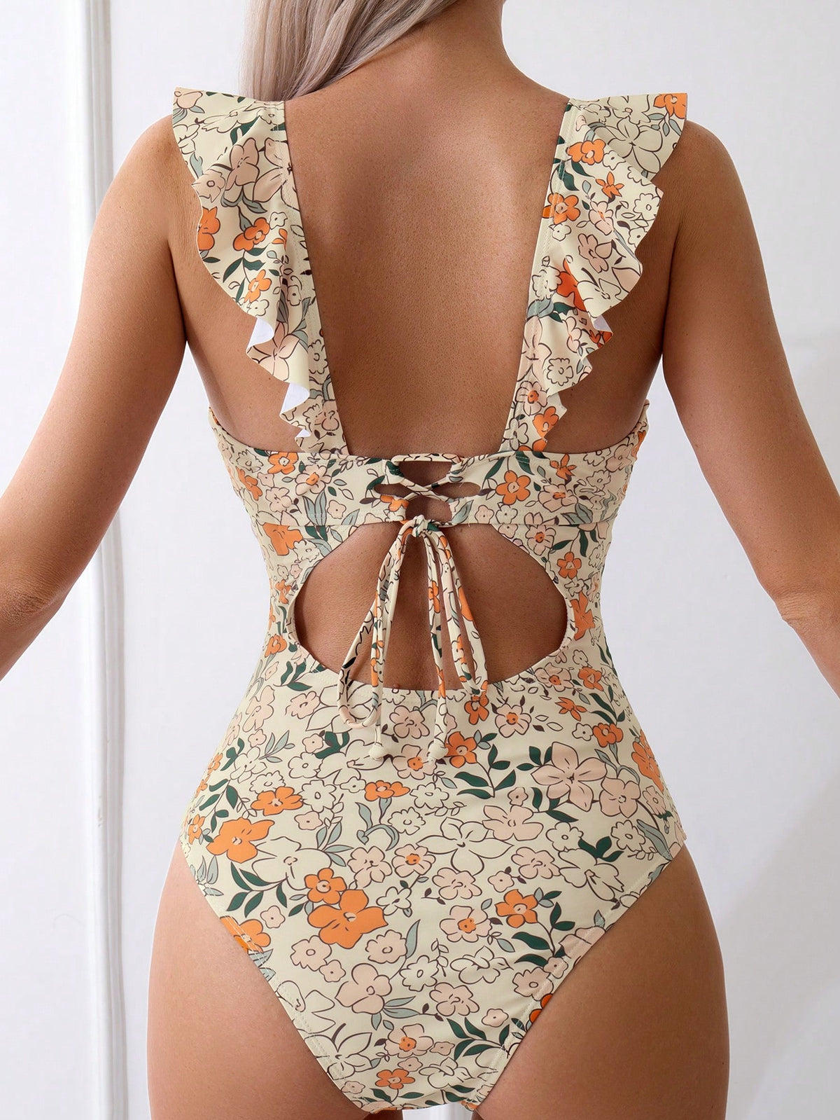 Floral One Piece Swimsuit with Ruffle Trim