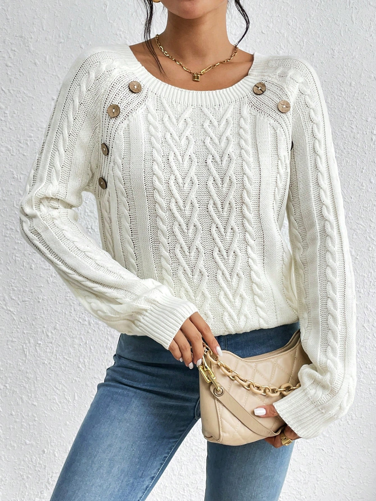 Cable Knit Sweater with Button Detail